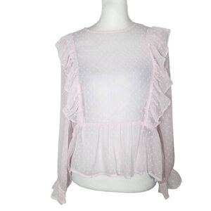Rio Pastel Pink Sheer Cottagecore Blouse Size Medium Swiss Dot Coquette Pink Top